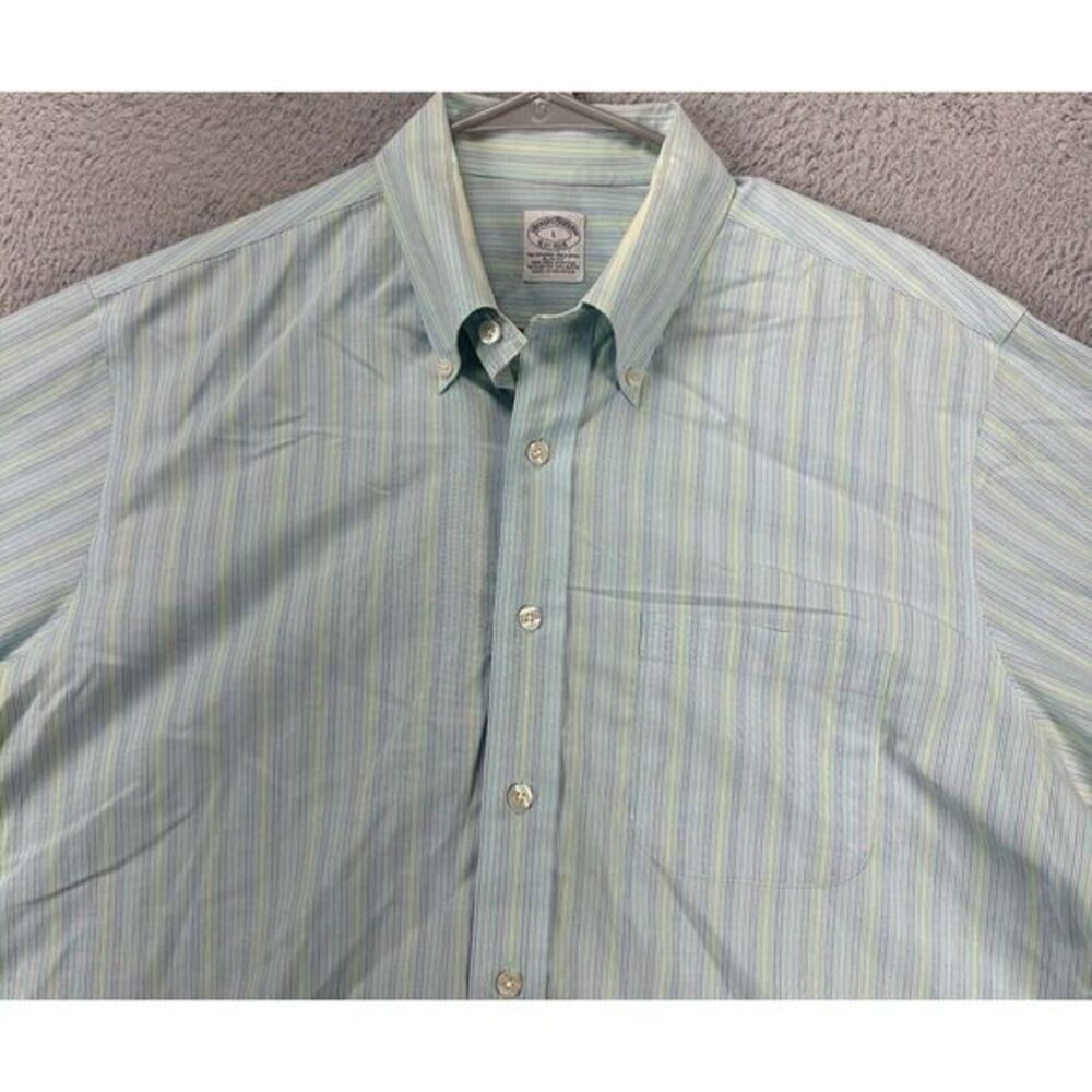 Brooks Brothers Shirt Adult Large Blue Striped Button Down Slim Fit Stretch Mens